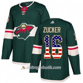 Män Ishockey Minnesota Wild Tröja Jason Zucker 16 Adidas 2017-2018 Grön USA Flag Fashion Authentic